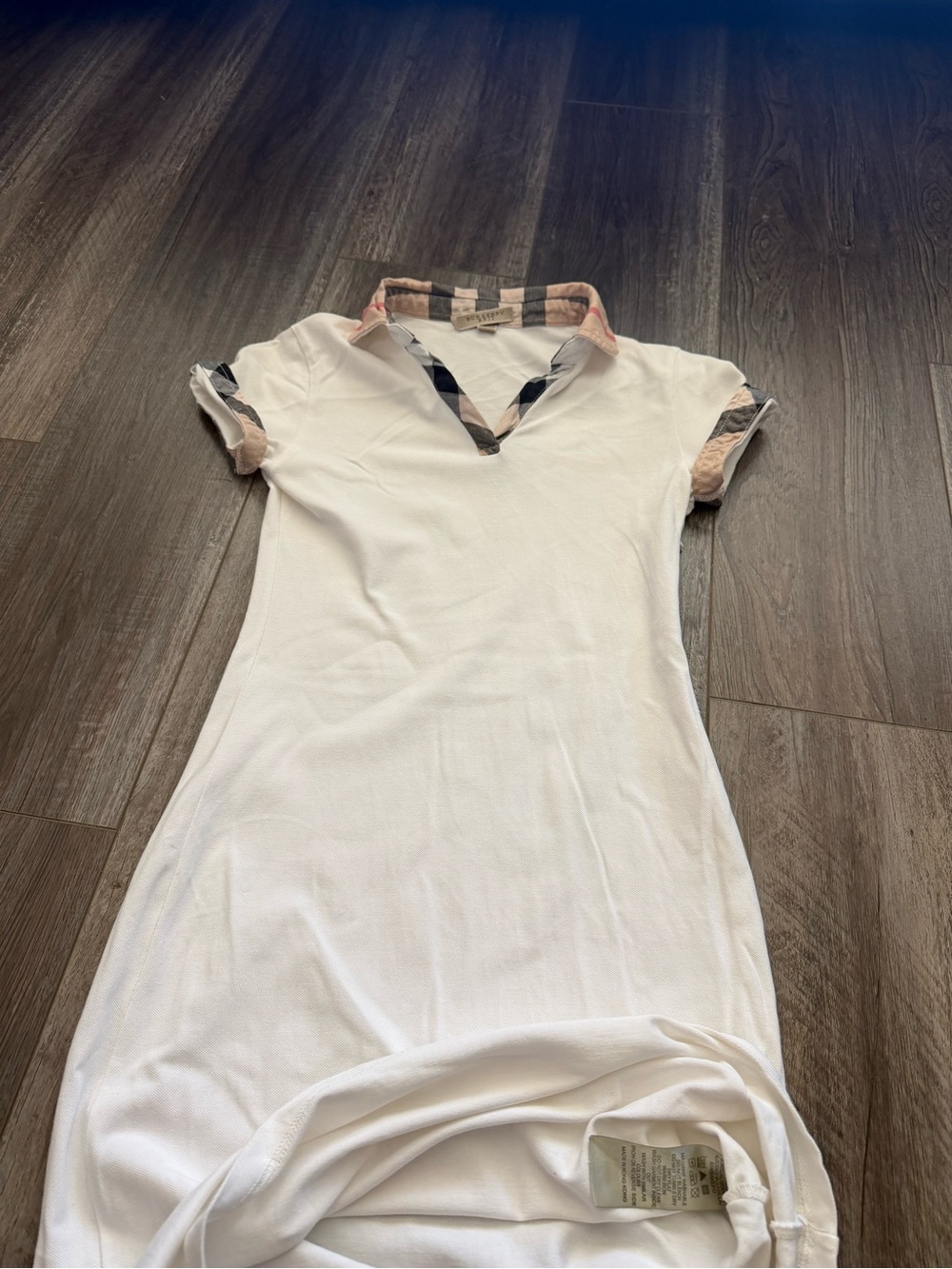 Burberry White Polo-Style Mini Dress with Plaid Trim